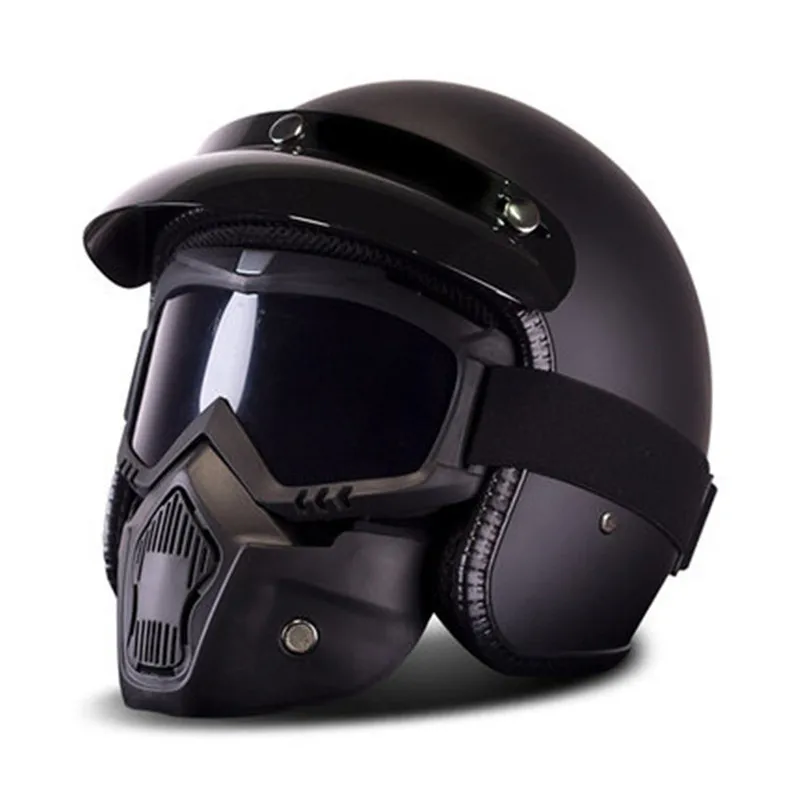 Мотоциклетный шлем Ретро Винтаж синтетический Casco Moto Cruiser Chopper скутер Кафе Racer 3/4 открытый шлем DOT Casco Moto - Цвет: mate black