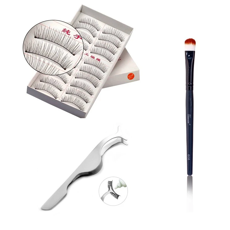 

New Makeup kit 10 pairs eyelashes make up brush lashes tweezers soft false eyelashes black lashes makeup brushes sets