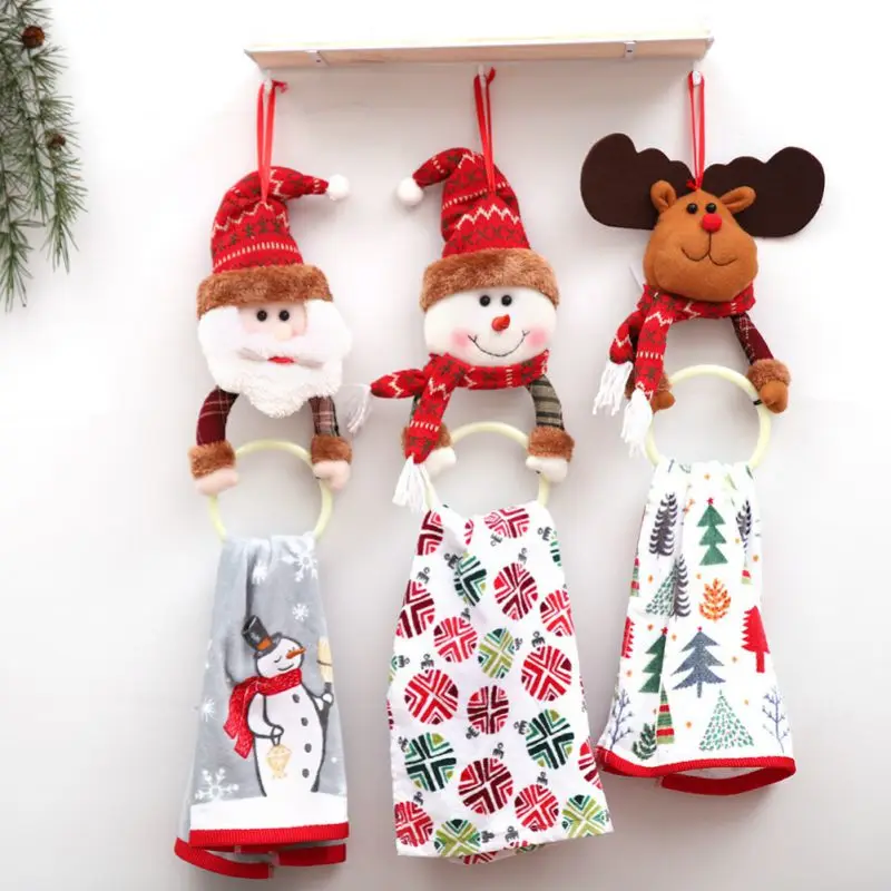 

Christmas Santa Claus Elk Rag Towel Hanging Ring Racks Holder Decorations for Home Kitchen Bathroom Christmas Tree Pendants 2018