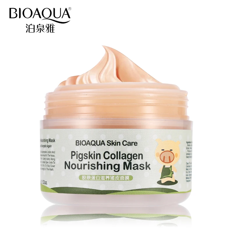 BIOAQUA, брендовые маски для лица, уход за кожей лица, 100 г, свиной коллаген, лечение угрей, усадочная, увлажняющая для сна маска