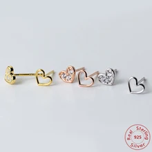 925 пробы серебряные серьги ювелирные изделия крошечные CZ проложить кристалл сердце серьги гвоздики подарок для женщин девочек детей леди