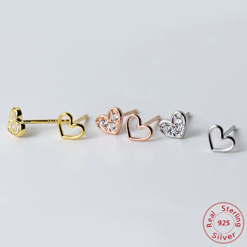100% 925 пробы серебряные серьги ювелирные изделия Мода Крошечный CZ со стразами в форме сердца серьги-клипсы Подарочные для женщин, девушек, де...