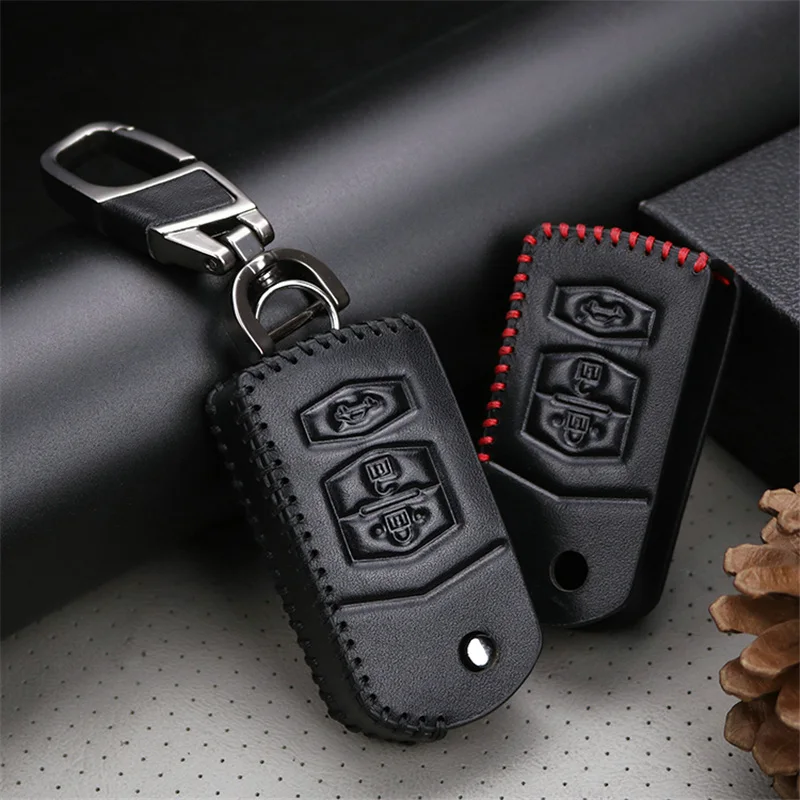 Cuero genuino de la vaca hombres mujeres Llaves para coches titular de la Caja dominante del bolso cadena para Mazda 3 6 CX5 cx7 323 626 familia Key case funda llave