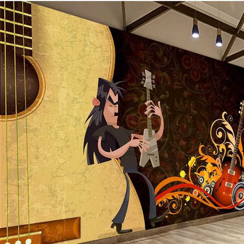 

Free shipping custom Personality Cartoon Character Theme Bar Guitar Music wallpapers for living room wallpaper for kids room