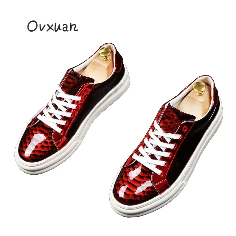 

Luxury Brand Red Snake Patent Leather belle avatar Hip Hop Trainers Sneakers men shoes Prom Dress Boots Men Flats mocassin homme