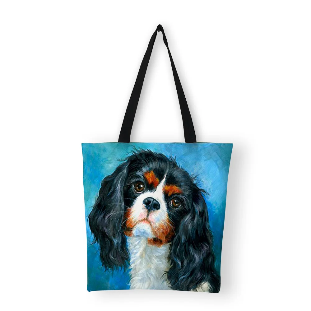 

Hand Bags Women 2019 Kawaii Puppies Charles Spaniel Dog Print Canvas Tote Women's Shoulder Bags