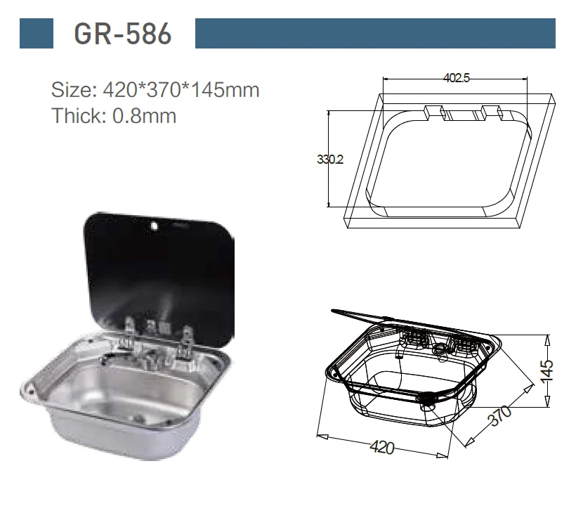 Лодка RV караван из нержавеющей стали раковина для умывальника с крышкой из закаленного стекла 420*370*145 мм GR-586