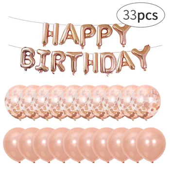 

Rose Gold happy Birthday Confetti Balloons Banners 12 inches Latex Girls Baby Shower Party Supplies Decorations Kit