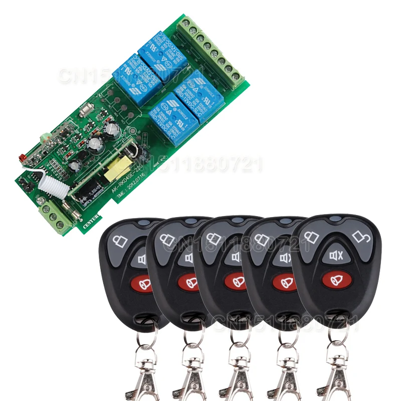 

85v~250V 110V 220V 4CH RF Wireless Remote Control Relay Switch System With 5PCS Transmitter Garage Doors Electric Doors