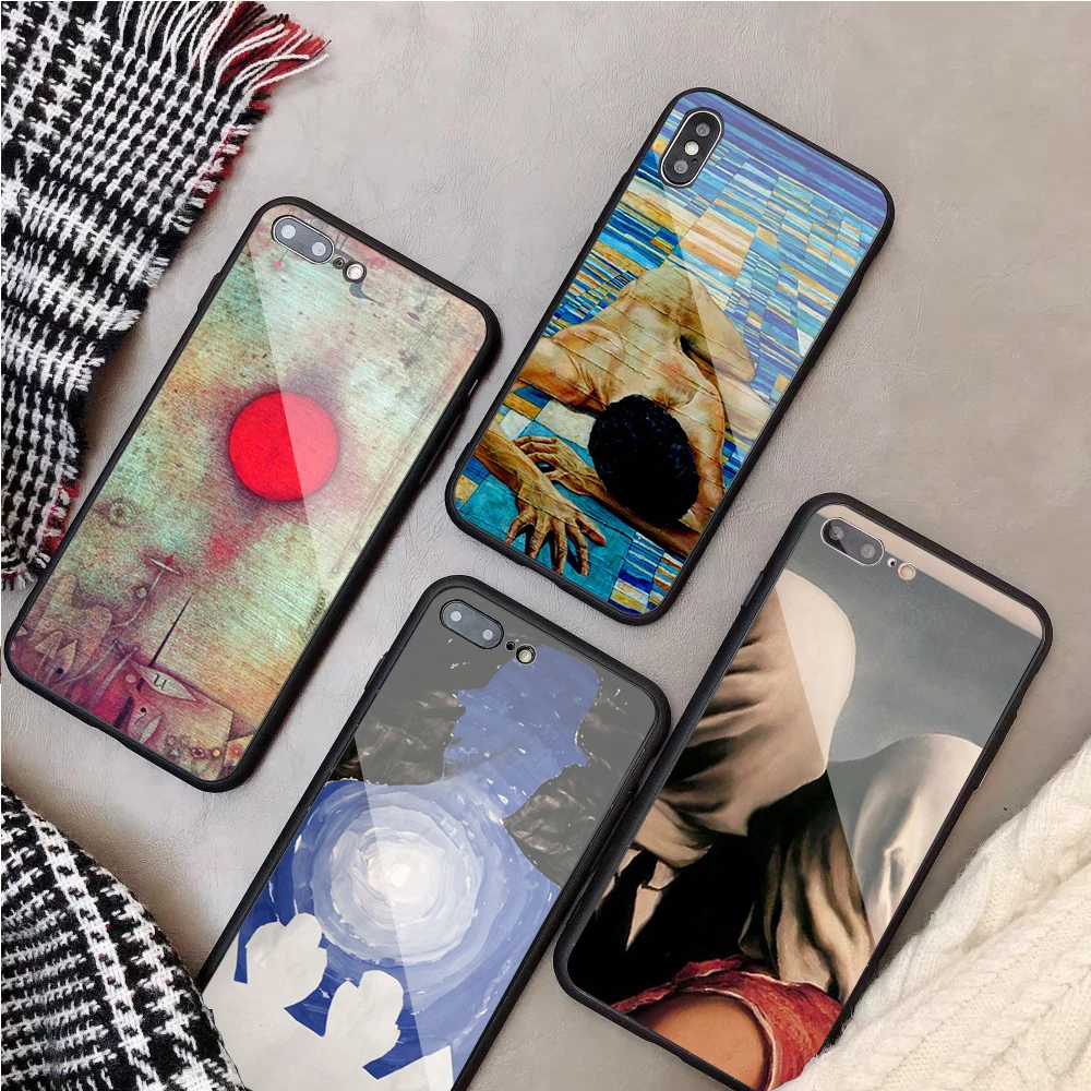 Rene Magritte Paul Klee Роскошные закаленное стекло чехол для телефона iPhone 5 5C 5S SE 6 6plus 7 7plus 8
