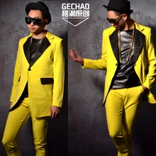 M-6XL! DJDS stage hairdresser имеет красивый желтый костюм средней длины с костюмом знаменитой певицы