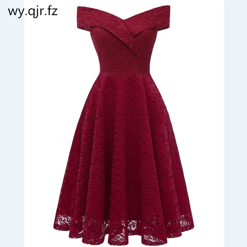 

HYFZ9972#Boat neck Pink and wine red Short Lace Evening Dresses party dress gown prom cheap wholesale Bride Wedding Toast girl