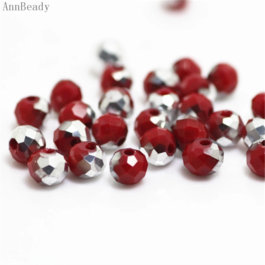 

AnnBeady Solid Red Silver Color 4x6mm 50pcs Rondelle Austria faceted Crystal Glass Beads Loose Spacer Beads For Jewelry Making