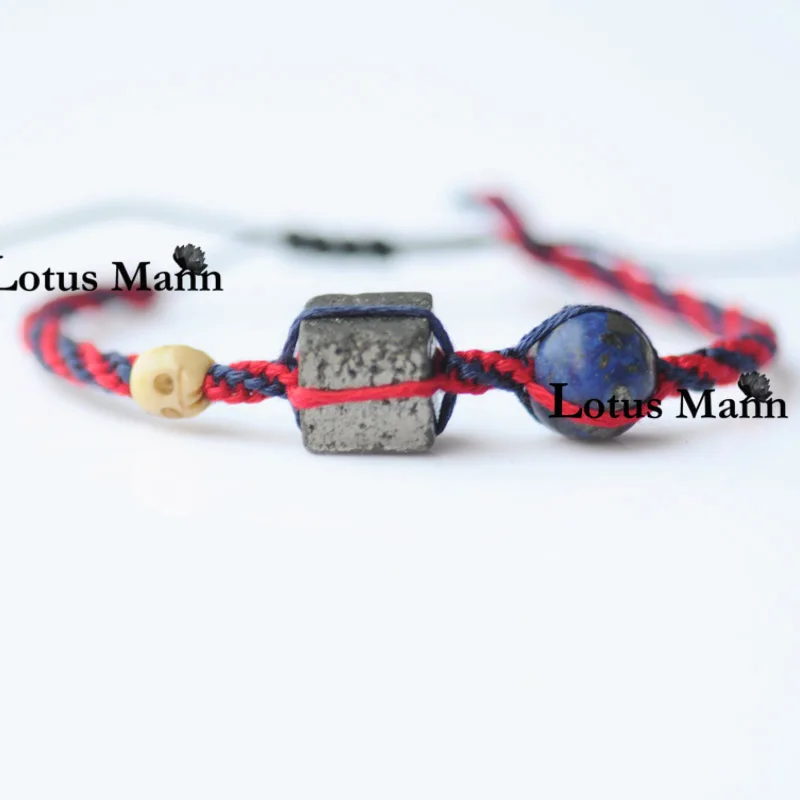 

Lotus ironpyrite mann lapis lazuli bone skull single-circle knitted bracelet