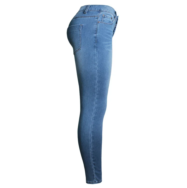 Для женщин джинсы с высокой талией модные сапоги выше колена рваные узкие тянущиеся ботильоны-Длина пикантные узкие элегантные летние женские синие джинсы
