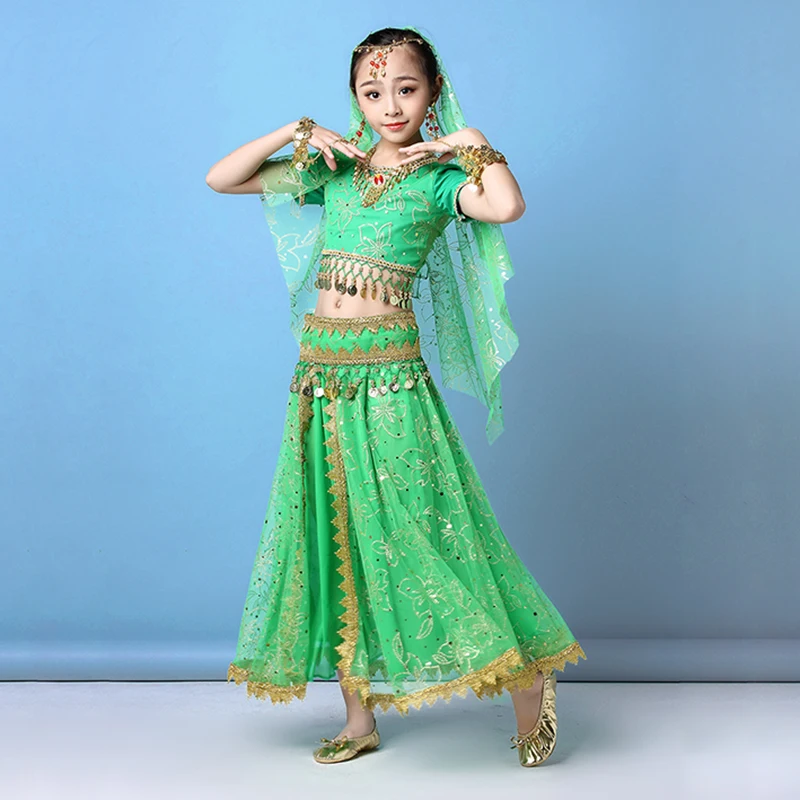 Детский набор костюма для танца живота костюм индийских танцев комплект из 4