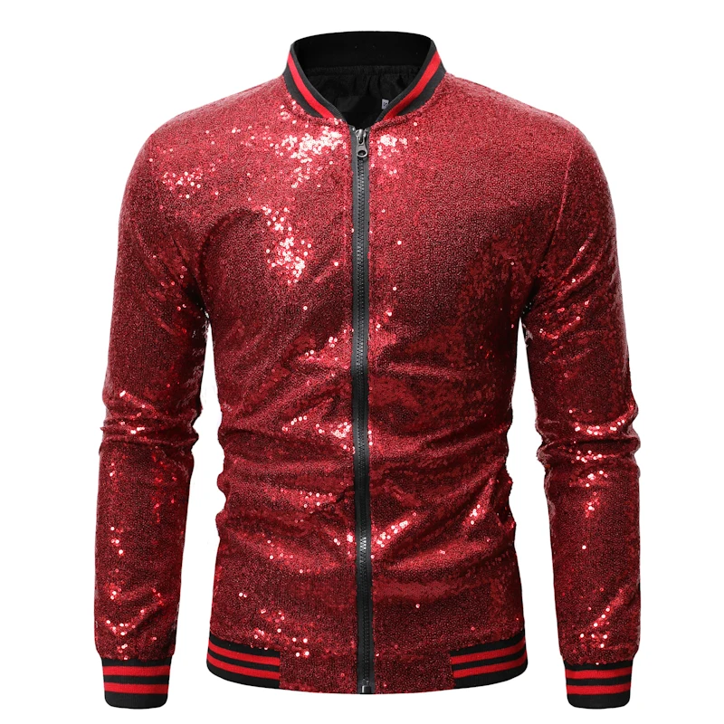 Black Sequin Baseball Varsity Jacket Men 2019 Brand New Mens Hip Hop Streetwear Jackets and Coats Stage Prom Clothes for Singers