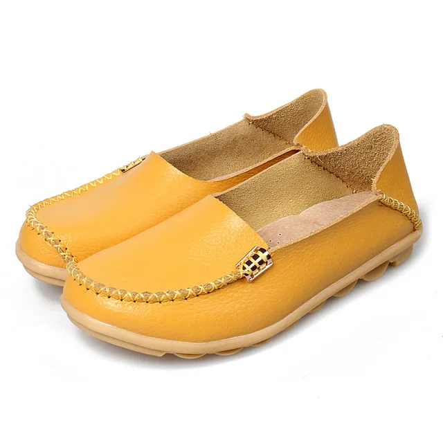 Hovinge Для женщин; мужские кожаные лоферы; мокасины; удобные туфли без шнуровки женская обувь женщина D015 - Цвет: Цвет: желтый
