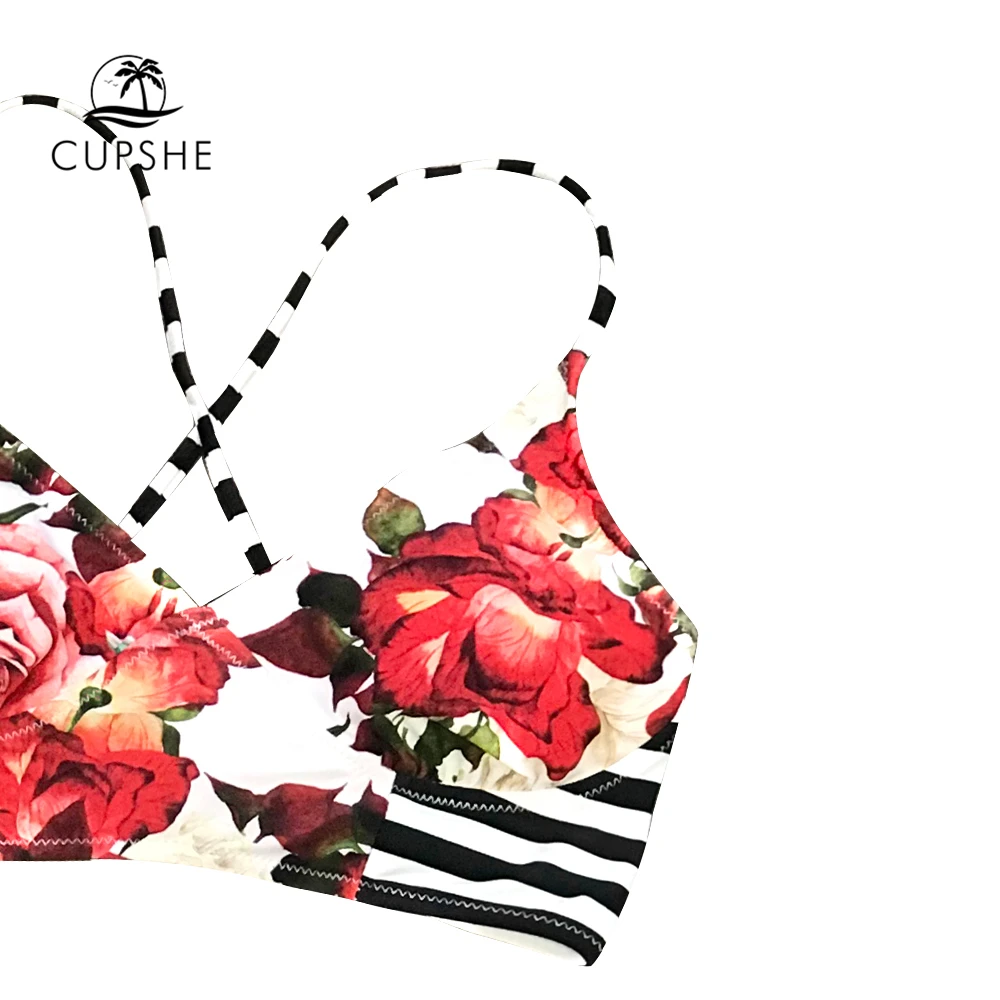 CUPSHE Floral And Stripe High Waist Bikini Sets Women Lace Up Two Pieces Swimsuits 2019 Girl Sexy Beach Bathing Suit Swimwear CUPSHE Floral And Stripe High Waist Bikini Sets Women Lace Up Two Pieces Swimsuits 2019 Girl Sexy Beach Bathing Suit Swimwear
