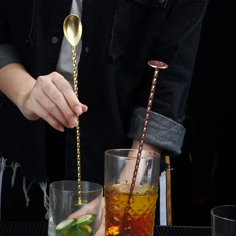 1PCS Stainless Steel Bar Spoon Cocktail Mixing Spoon Masher Muddler Cocktail Twist Stirrer Drink Mixer-25cm