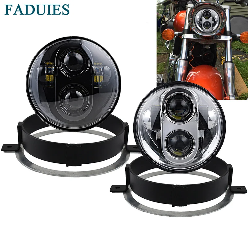 Honda VTX 5 34 LED Chrome Headlight Kit with Bracket and Hardware - Plug and Play - Daymaker (5) 1