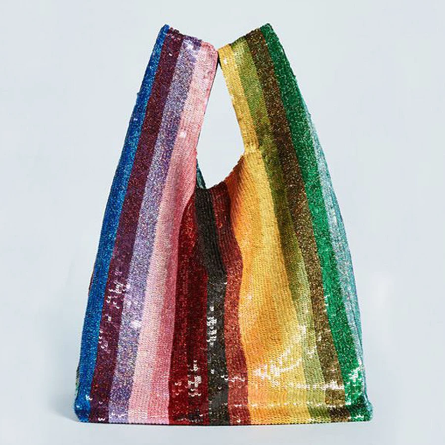 Rainbow Multicolor Sequin Bag Grocery Beading Sequined ...