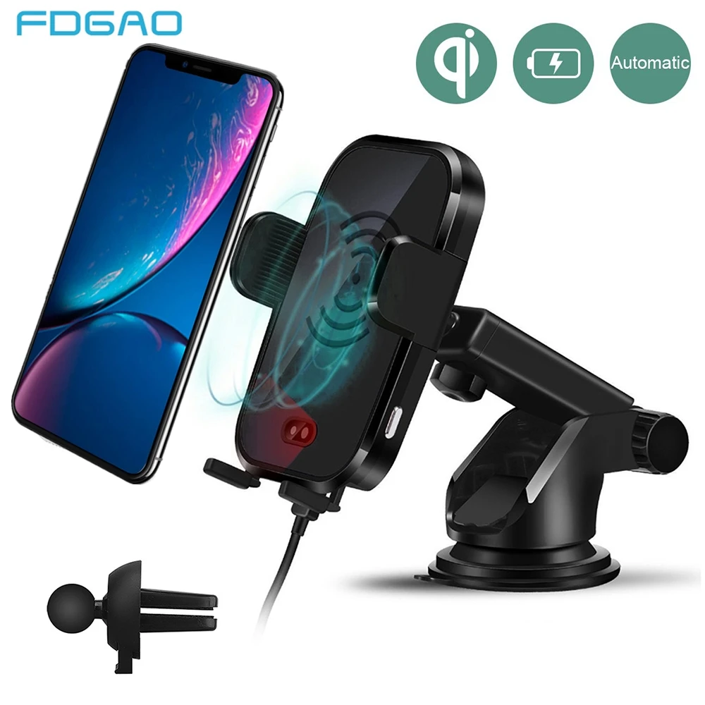 

Fdgao Qi Car Wireless Charger For iPhone XS Max XR X 8 Samsung S9 S8 S7 Automatic Infrared Sensor Fast Charging Car Phone Holder