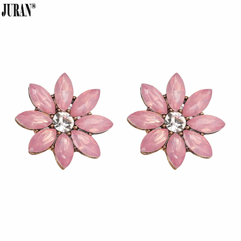 

JURAN 13 Colors Floral Earrings With Austrian Crystals And Resin Stones Women Flower Stud Earings Fashion Jewelry Aretes