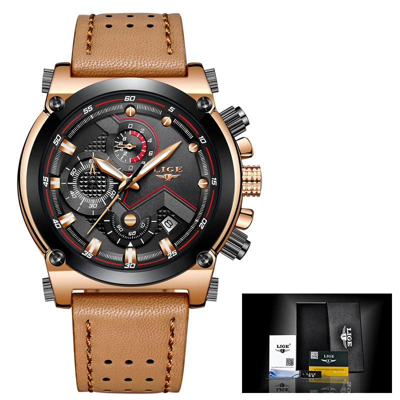 2018 LIGE Mens Watches Business Top Luxury Brand Quartz Wristwatch Men Leather Dress Waterproof Sport Watch Relogio Masculino