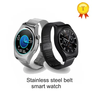 

2017 New arriving Leather Strap Pedometer bluetooth wrist watch android ios hands free smart watch with heart rate monitor
