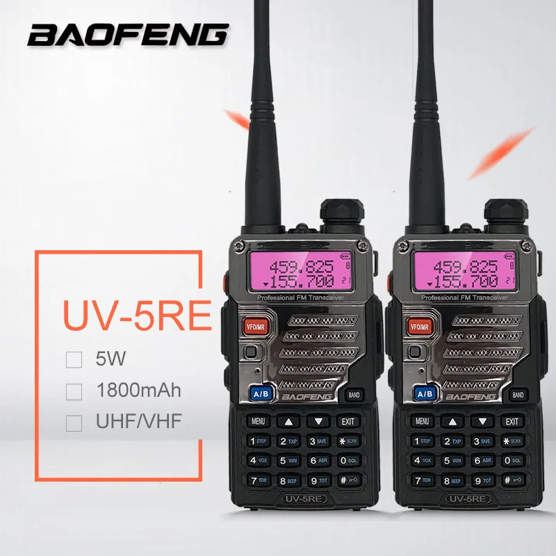 2 шт BaoFeng UV-5RE 5W Talkie “иди и болтай Walkie rádio UV-5R VHF Любительская рация с большим