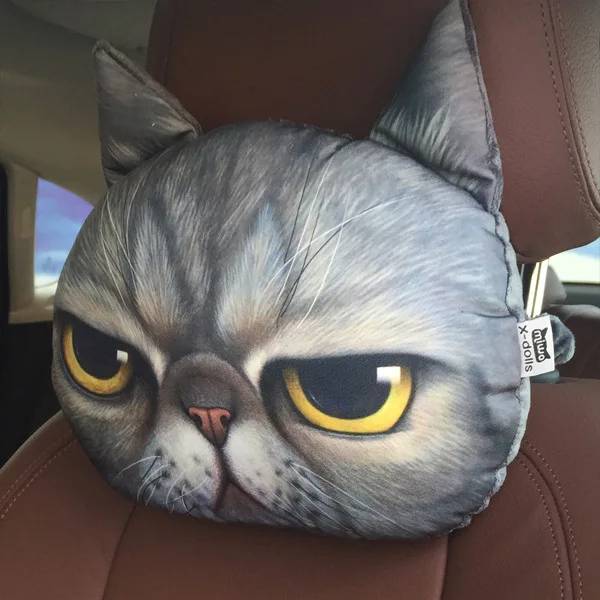 New Cute Animal Car Headrest Cool Dog Head Neck Rest Nap Cushion Pillow Waist Pillow With Core+Activated Carbon Cushions - Цвет: 1