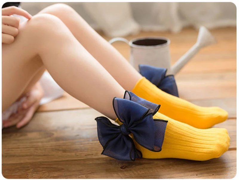 Детские носки для маленьких девочек милые длинные хлопковые носки в полоску с большим бантом для принцессы От 1 до 10 лет для девочек