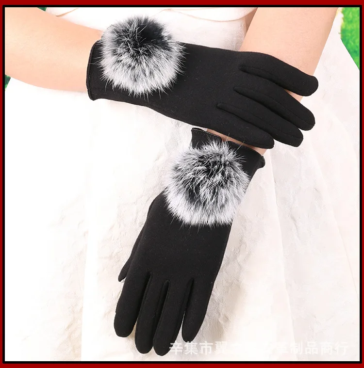 Женский шар с кроликом перчатки 1 пара популярные теплые зимние перчатки с сенсорным экраном Guantes Женские варежки шерстяные спортивные