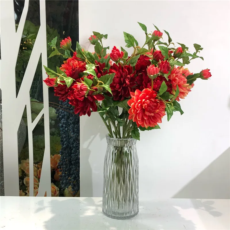 Flone Artificial Dahlias Flower Simulation Chrysanthemum Flowers Bouquet Artificial Silk Peony Wedding Home Table Party Decor (1)