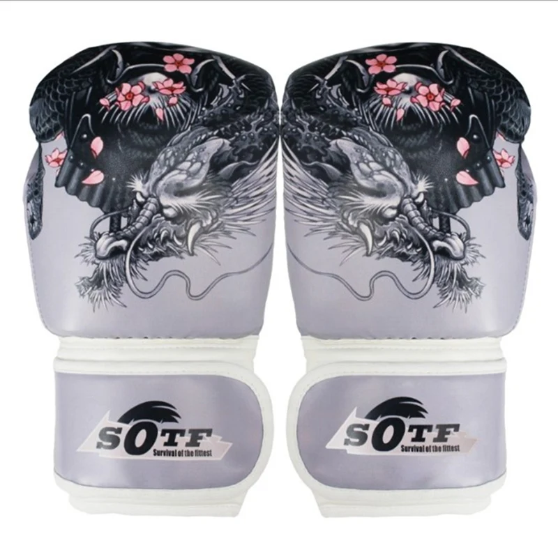 

Kids/Audlts 1 Pair Kick Boxing Dragon Pattern Women Men MMA Boxing Training Gear Muay Thai Gloves Boxeo Punch Karate Fight Mitts