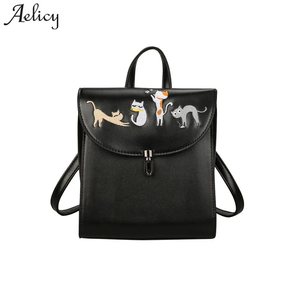 

Aelicy Luxury fashion embroidery cat shoulder bag pu leather women leather embroidery mini backpacks for girls mochila feminina