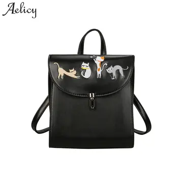 

Aelicy Luxury fashion embroidery cat shoulder bag pu leather women leather embroidery mini backpacks for girls mochila feminina