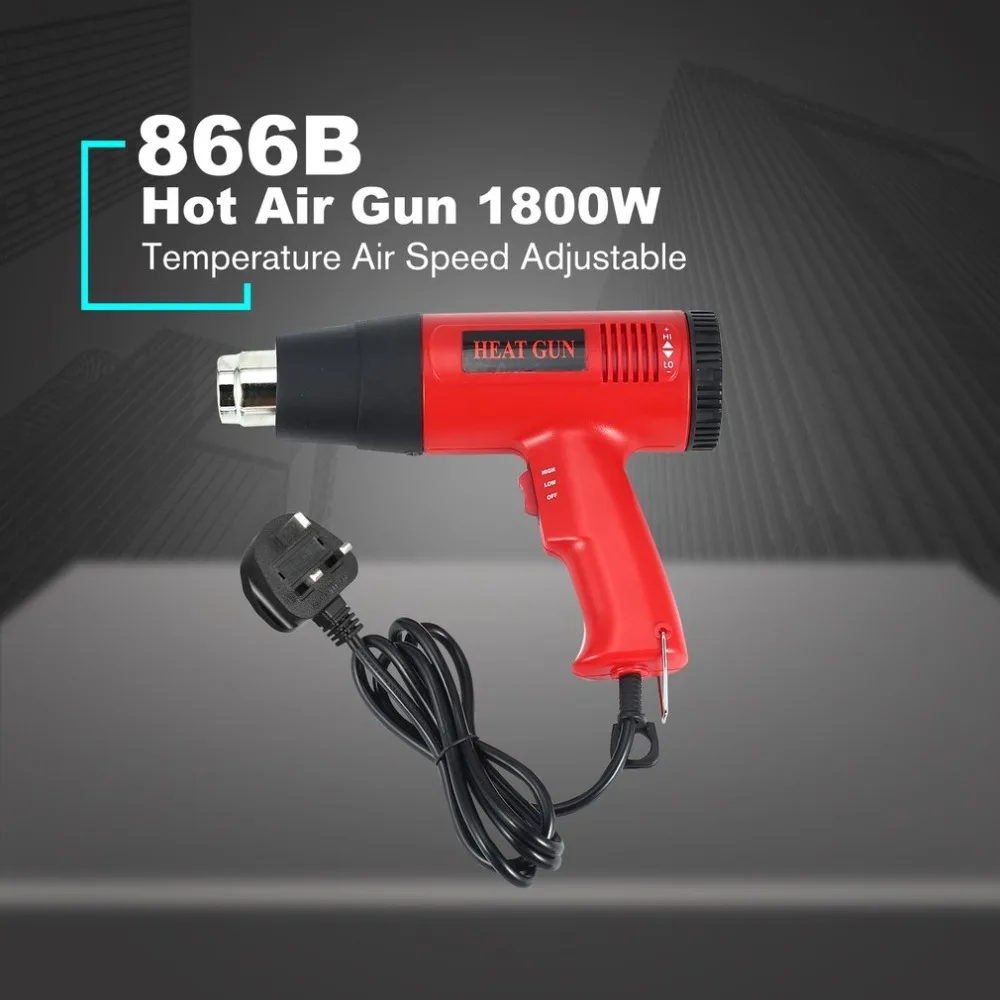 

866B 1800W UK Plug Electric Hot Air Heat Gun Temperature Fan Adjustable Shrink Wrap Paint Stripper Soldering Rework Tool Nozzle