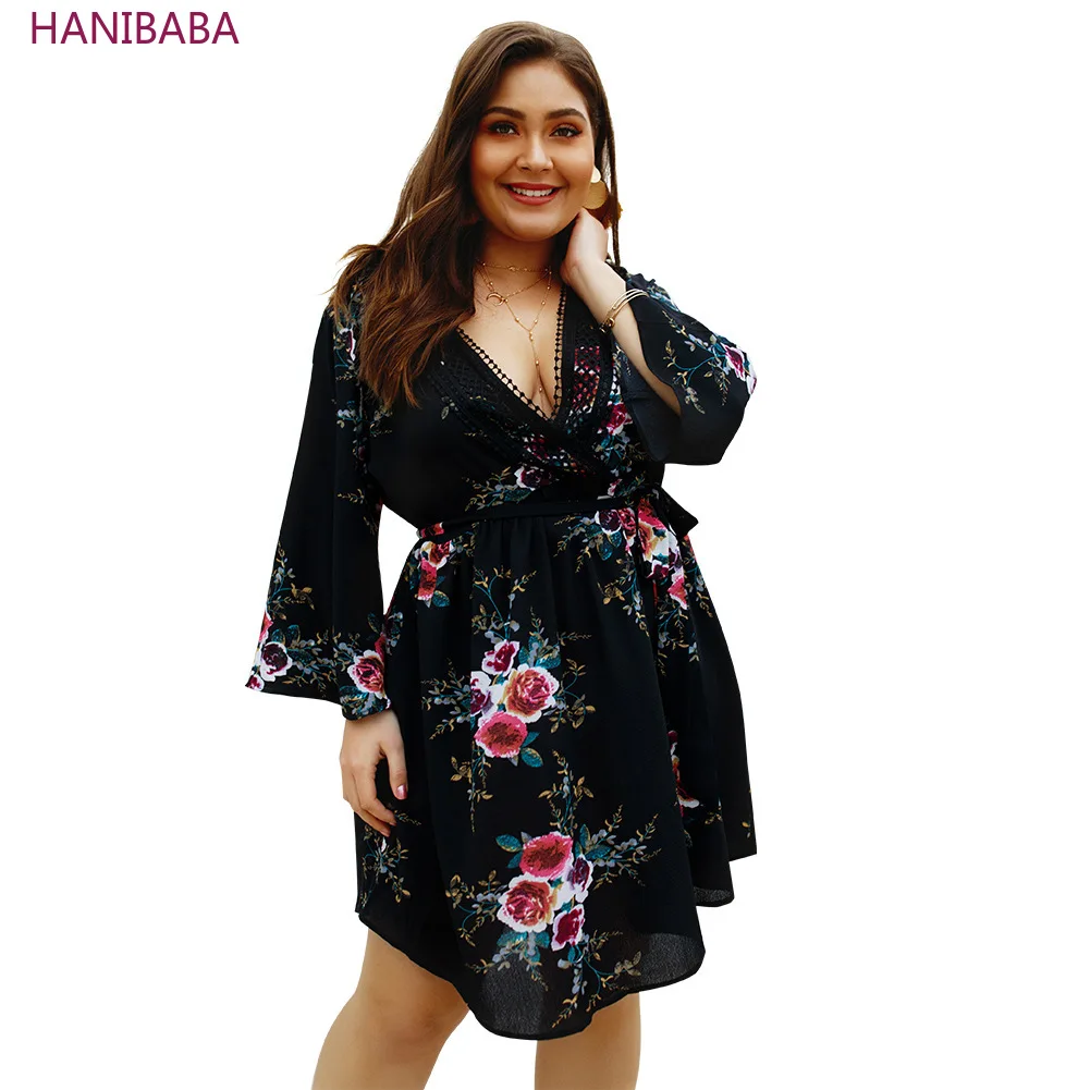 

Summer Leaf Flower Dress Deep V-neck Buds Silk Belt Chiffon women Dresses Plus Size Casual Beach Party night Vestidos Female 4XL