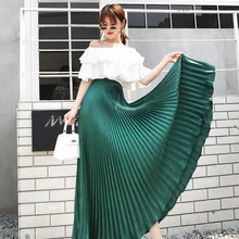 Летняя модная винтажная Серебристая золотая металлическая однотонная расклешенная макси юбка пляжный с завышенной талией длинные плиссированные юбки для женщин