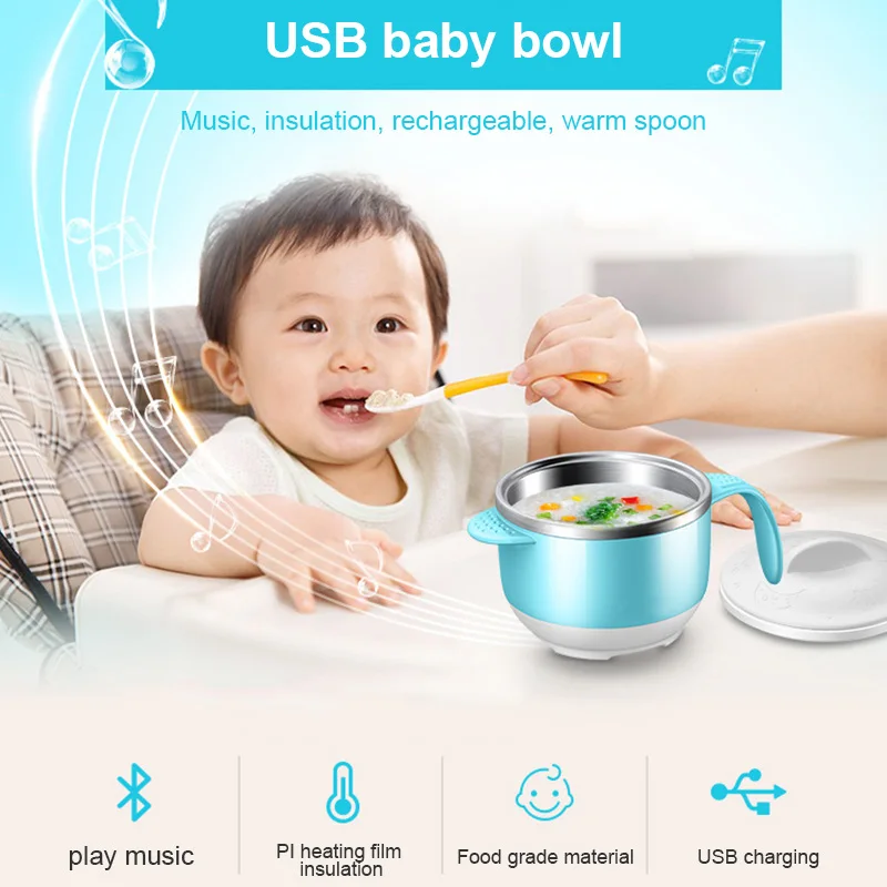 

Intelligent Electric USB Bowl Heat Insulation Stainless Steel Music Playing Tableware for Baby @ZJF