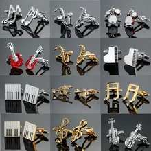 DY nuevos instrumentos musicales de latón de calidad saxofón trompeta tambor piano violín música símbolo camisa francesa gemelos, envío gratis