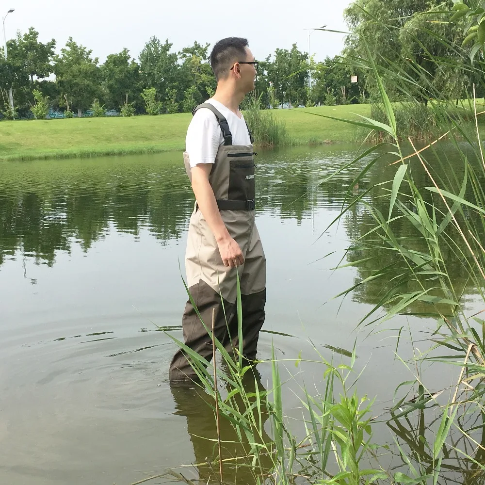 JEERKOOL Fly Fishing Clothes Waders Clothing Portable Chest Overalls Waterproof Wading Hunting Pants Stocking Foot For Fish Shoe