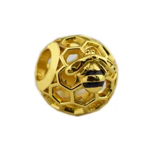 18ct позолоченный жужжание пчелы сияющей ажурные соты бусины для Для женщин серебро 925 ювелирных украшений Hand-Made, соответственные Европейской Пандоре обаятельные SH004