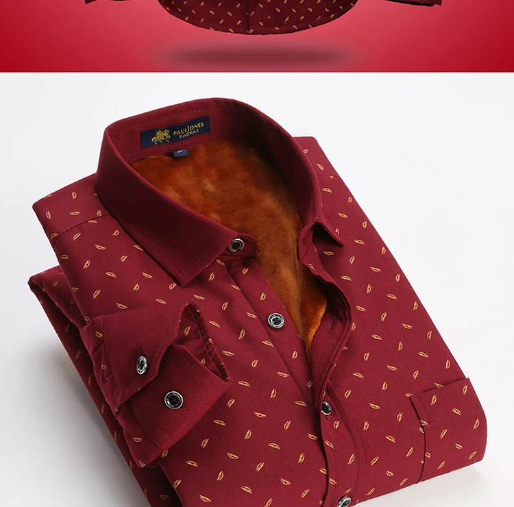 Высококачественные бархатные мужские зимние рубашки с длинным рукавом и принтом, повседневные теплые деловые рубашки в горошек, Мужская Китайская одежда PaulJones