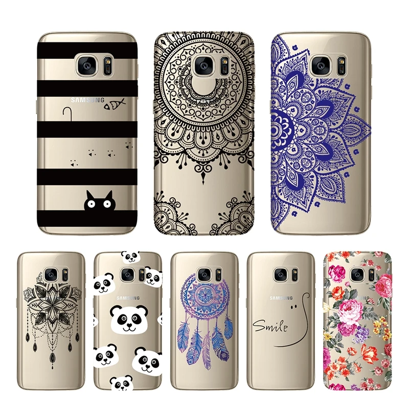 GrandEver soft case for Samsung Galaxy S7 edge silicone Flowers Ultra slim Tranparent panda coque For Cover | Мобильные телефоны и