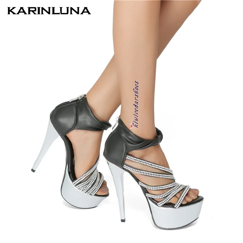 

Karinluna New Arrivals INS Shoe Plus Size 34-47 Open Toe Thin High Heels Shoes Woman Sandals Platform Zip Up Summer Sandals