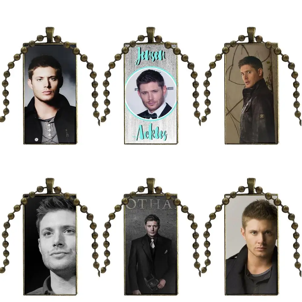 

For Girls Gifts Tv Series Supernatural Jensen Ackles Bronze Color Glass Cabochon With Rectangle Shaped Pendant Choker Necklace