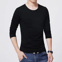 Hip Hop Simple Male Basic T-Shirts Casual Slim Soft Solid Color O-Neck Long Sleeve Shirts Men’s Top Tees Clothings Size L-XXL